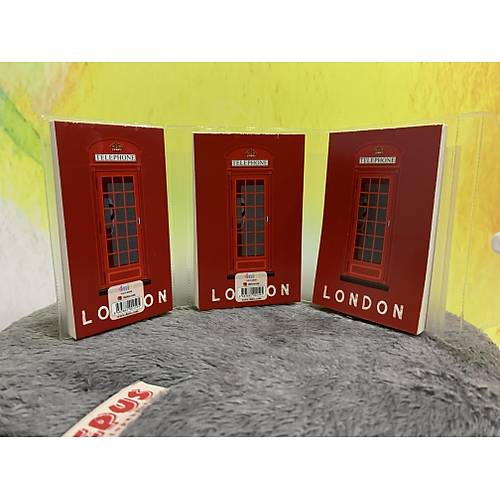 Şeffaf Kapaklı London Kırmızı 3'Lü Mini Boy Çizgili Not Defteri Çanta İçi Defter