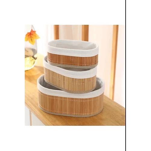 3'Lü Oval Doğal Bambu Kılıflı Çok Amaçlı Sepet 