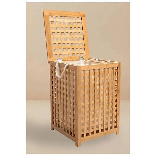 Modern Bambu Çamaşır Sepeti Kılıflı Bölmeli Şık Tasarım