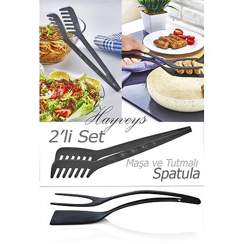 2'Li Set Maşalı Spatula Ve Makarna Salata Maşası