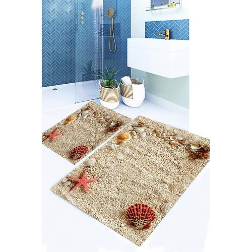 60x100 - 50x60 Dijital Banyo Halısı Klozet Takımı 2'li Paspas Seti