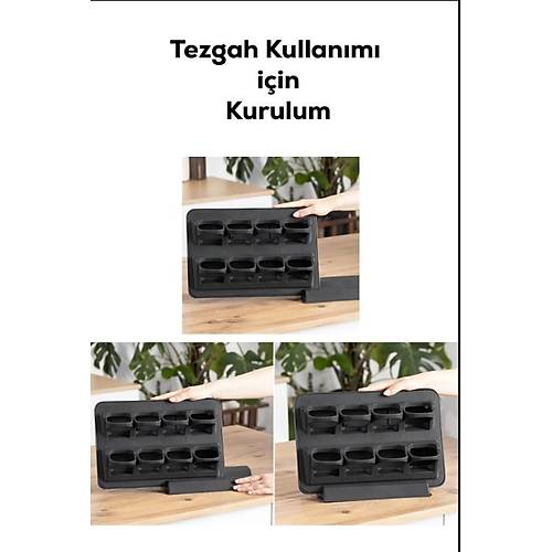 Stantlı Gri Tezgah Üstü Kapaklı 8'Li Baharat Takımı Yapışkanlı Duvara Monte