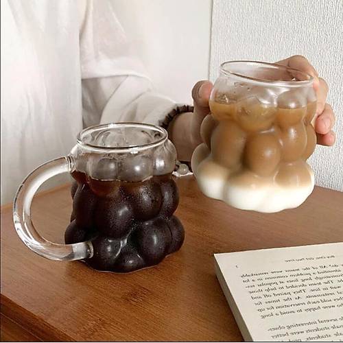 Cam Kulplu Boncuk Bardak Isıya Dayanıklı Bardak 350 ML Borosilikat Kahve Bardağı