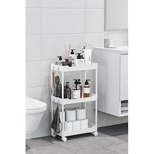 3 Katlı Tekerlekli Raf Ünitesi Dolap İçi Sepet Organizer Plastik