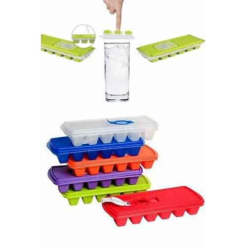 Silikon Bas Bırak Buz Bırakıcı 12 Bölmeli Kapaklı Buzluk