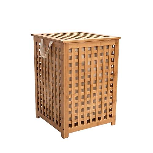 Modern Bambu Çamaşır Sepeti Kılıflı Bölmeli Şık Tasarım