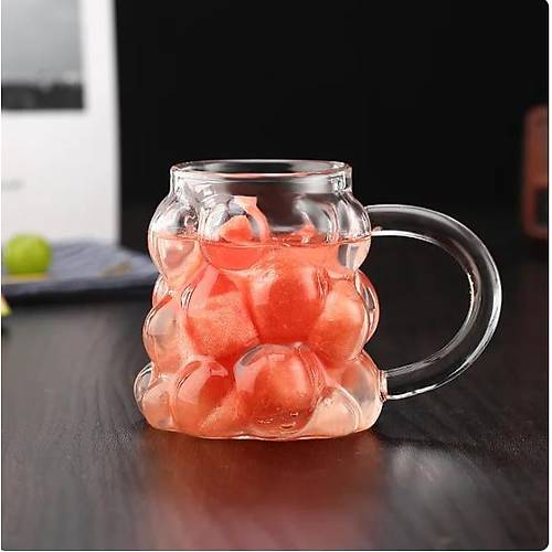 Cam Kulplu Boncuk Bardak Isıya Dayanıklı Bardak 350 ML Borosilikat Kahve Bardağı