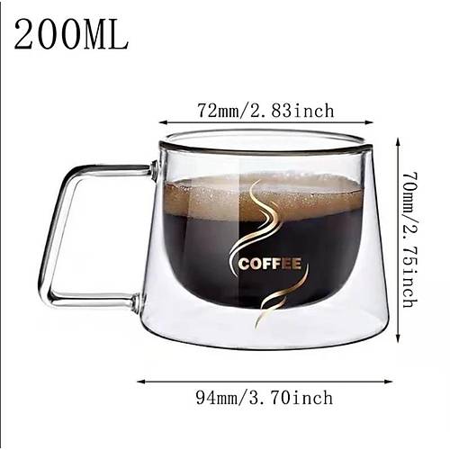 Cidarlı Cam Bardak Tutma Kulplu Yuvarlak Kahve Sunum Bardak Kupa 200 ML