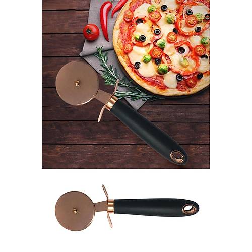 Pratik Yeni Nesil Siyah Saplı Pizza ve Börek Hamur Kesici Bakır Renk