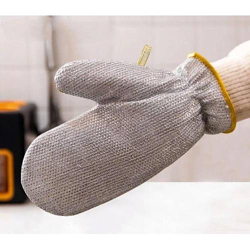 Bir Çift Çelik Tel Bulaşık Yıkama Temizleme Eldiveni Yalıtımlı Su Geçirmez Banyo Mutfak Lif