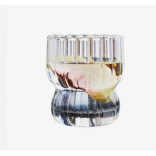 Bombe Çizgili Model Modern Tasarım Cam Bardak İçecek Kahve Sunum Bardağı 280 ML