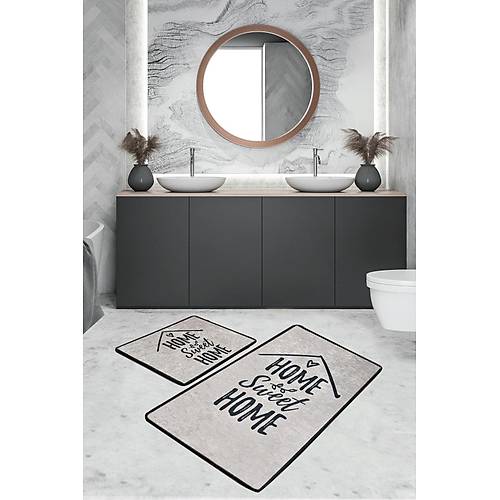 Home Sweet Home Dijital Baskılı 2'li Set Banyo Paspas Seti