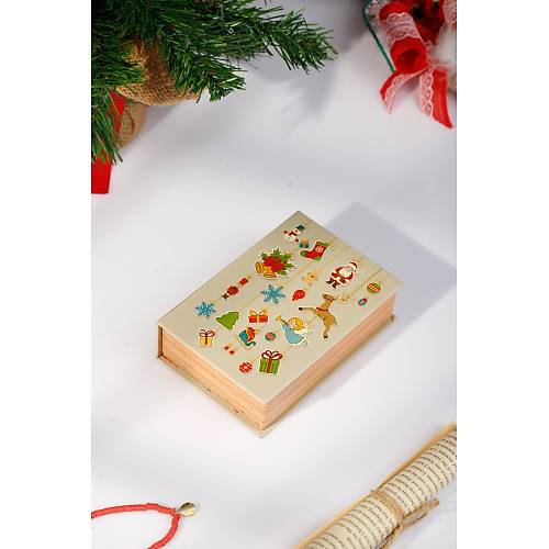 Krem Noel Baba Yılbaşı Yeni Yıl Dekorlu Kutu Takı Aksesuar Organizer