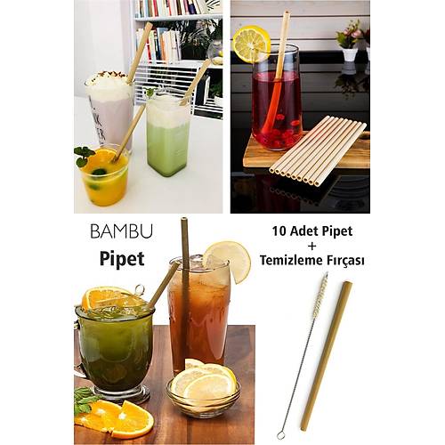 11 Parça Doğal Bambu Pipet Seti