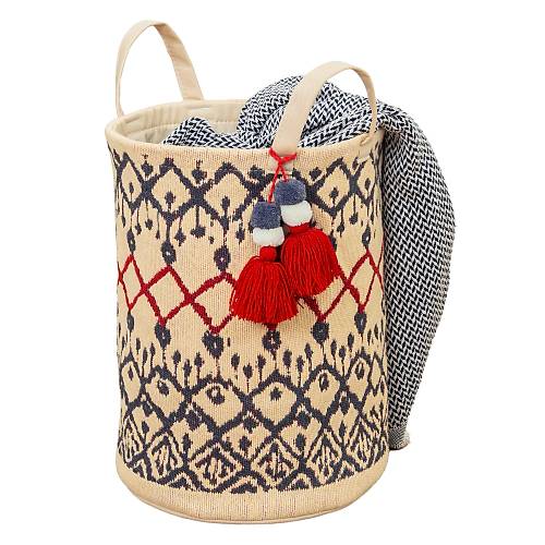 Kilim Yuvarlak Tutma Kulplu Ponponlu Sepet Organizer