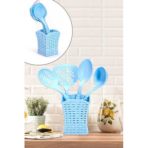 5 Parçalı Kepçe Kevgir Spatula Kaşık Süzgeç Seti