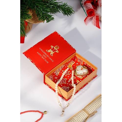 Kırmızı Noel Yılbaşı Yeni Yıl Dekorlu Kitap Kutu Takı Aksesuar Organizer