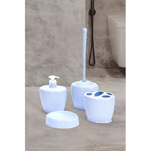 Petek Desenli 4'Lü Banyo Aksesuar Seti