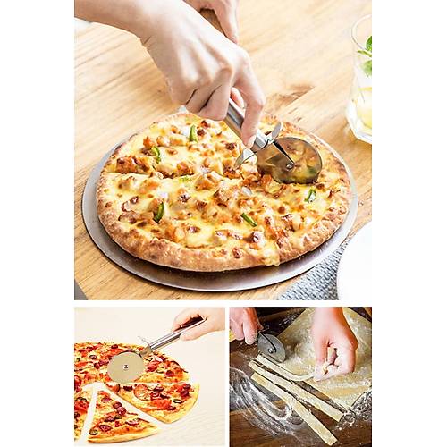 Lüks Paslanmaz Çelik İnox Pizza ve Hamur Kesici Aparat