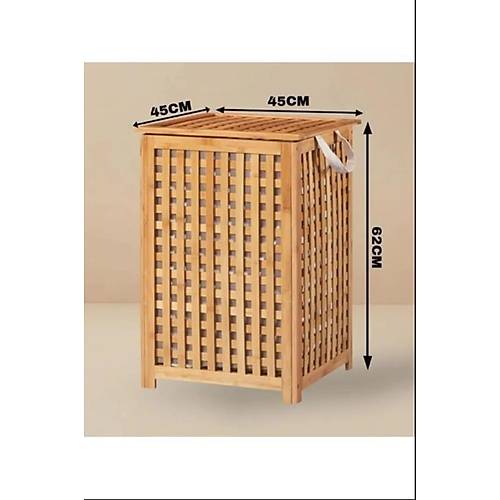 Modern Bambu Çamaşır Sepeti Kılıflı Bölmeli Şık Tasarım