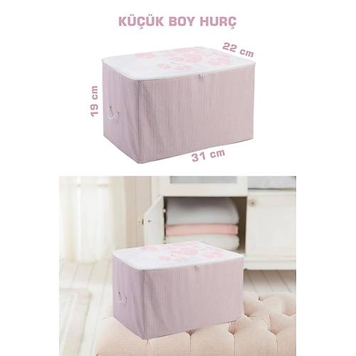 Küçük Boy Pembe Çizgili, Baskılı Hurç 31x22x19 cm