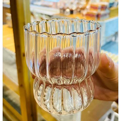 Bombe Çizgili Model Modern Tasarım Cam Bardak İçecek Kahve Sunum Bardağı 280 ML