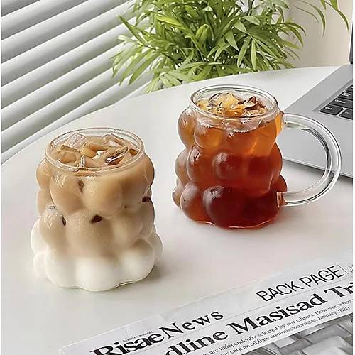 Cam Kulplu Boncuk Bardak Isıya Dayanıklı Bardak 350 ML Borosilikat Kahve Bardağı