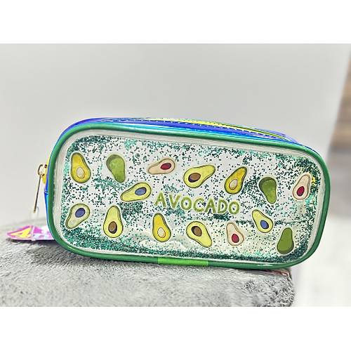 Yeşil Fosforlu Akışkan Jel Tasarımlı Avocado Fermuarlı Okul Kalemlik Erkek Kız Unisex Çocuk