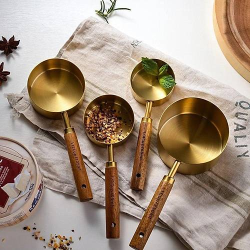 4'Lü Otantik Ağaç Kulplu Gold Ölçü Kabı Kaşık