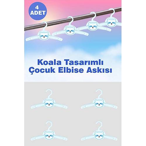4'Lü Koala Tasarımlı Çocuk Elbise Askısı Askı