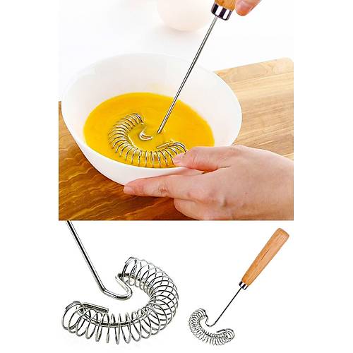 Ahşap Saplı Yaylı Yumurta Ve Krema Çırpıcı