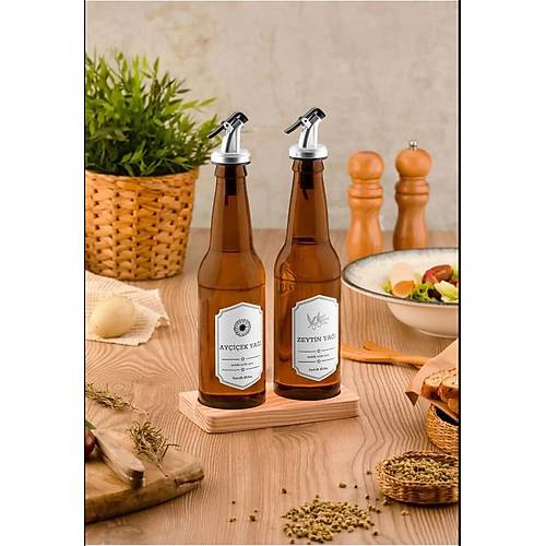 2'Li Ahşap Stantlı Yağdanlık 354 CC Rose Gold Sızdırmaz Cam Yağlık Sirkelik Sosluk Seti
