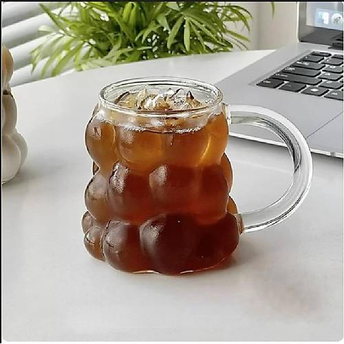 Cam Kulplu Boncuk Bardak Isıya Dayanıklı Bardak 350 ML Borosilikat Kahve Bardağı