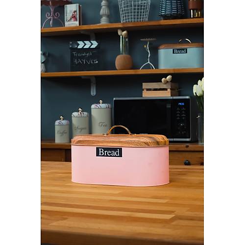 4'Lü Pembe Set Metal Çay Şeker Kahve Saklama Kabı Kavanoz Ve Ekmek Sepeti Ekmeklik Takımı