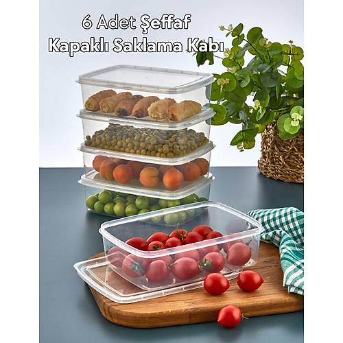 6 Adet Kapaklı Şeffaf Saklama Kabı 1,35 LT