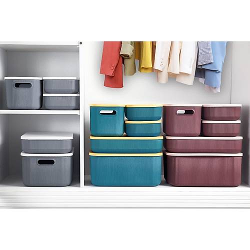 5'Li Set Saklama Kabı Renkli Kapaklı Kutu Organizer Set 4 Boy