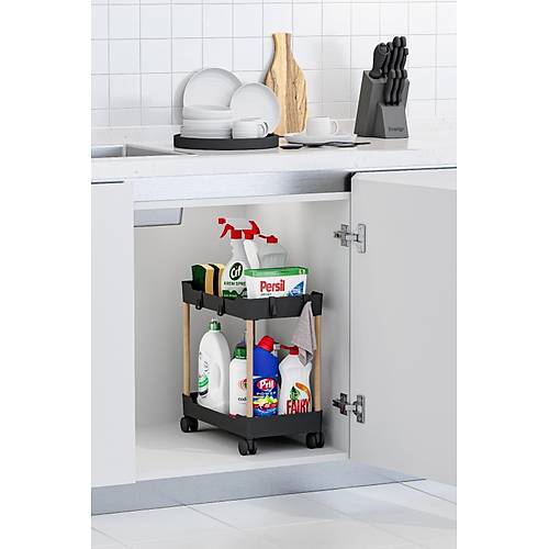2 Katlı Tekerlekli Raf Ünitesi Dolap İçi Sepet Organizer Plastik
