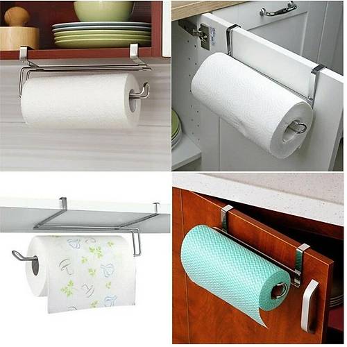 Gümüş Dolap Rafı Dolap Kapağına Geçmeli Askı Metal Kağıt Havluluk Havlu Askısı
