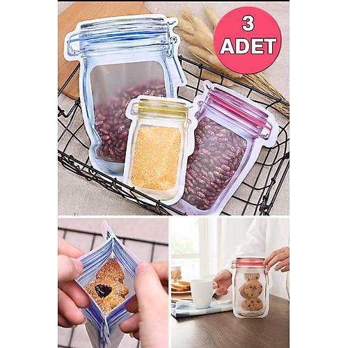 3 Adet Kavanoz Görünümlü Kilitli Poşet