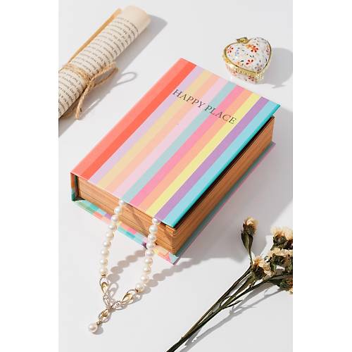 Renkli Happy Place Yazılı Mini Kitap Kutu Takı Aksesuar Organizer