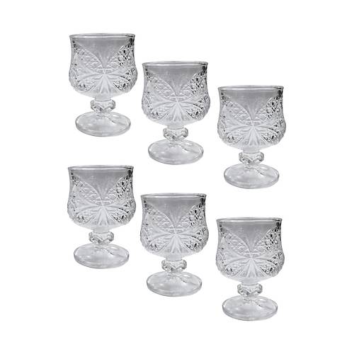 6'lı Kelebek Desenli Kahve Yanı Cam Su Bardağı Seti