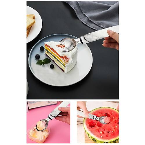 Mermer Desenli Dondurma Kaşığı Metalik Renk