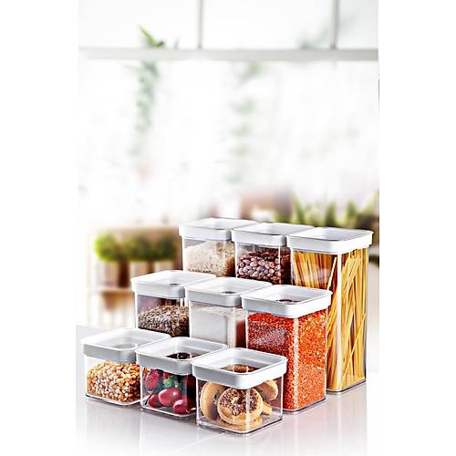 9 Adet Vakum Kapaklı Şeffaf Kare Erzak Saklama Kabı 1500 Lt,1000 Lt. ,500 Ml.