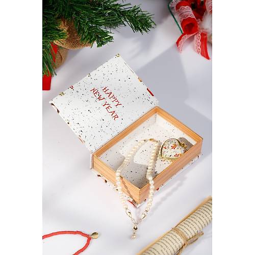 Beyaz Noel Yılbaşı Yeni Yıl Dekorlu Kutu Takı Aksesuar Organizer