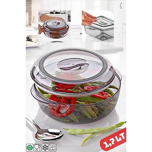 Yuvarlak 1,7 LT Slikon Contalı Mika Borcam Kapaklı Saklama Kabı Isıya Dayanıklı