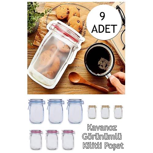 9 Adet Kavanoz Görünümlü Kilitli Poşet