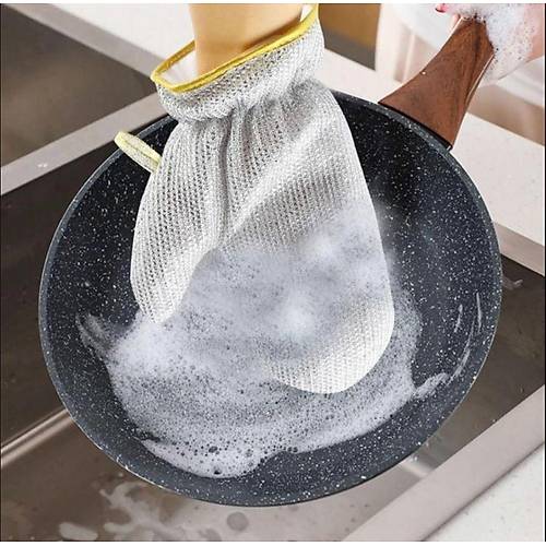 Bir Çift Çelik Tel Bulaşık Yıkama Temizleme Eldiveni Yalıtımlı Su Geçirmez Banyo Mutfak Lif