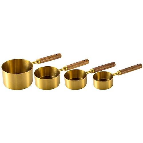 4'Lü Otantik Ağaç Kulplu Gold Ölçü Kabı Kaşık