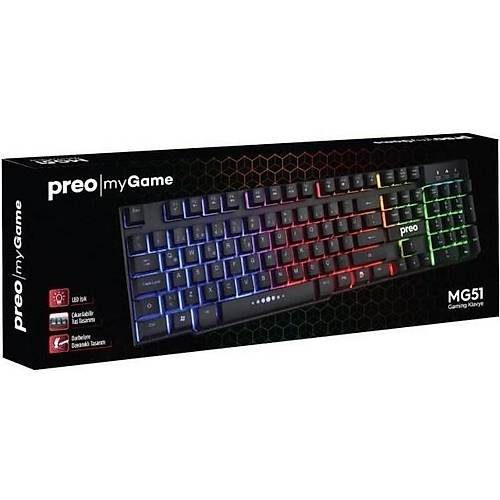Preo My Game MG51 Rainbow Aydınlatma Kablolu Türkçe Q Gaming Klavye Siyah