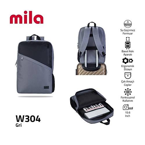 Classone Mila W304 15,6 Inch  Macbook Laptop Sırt Çantası Gri